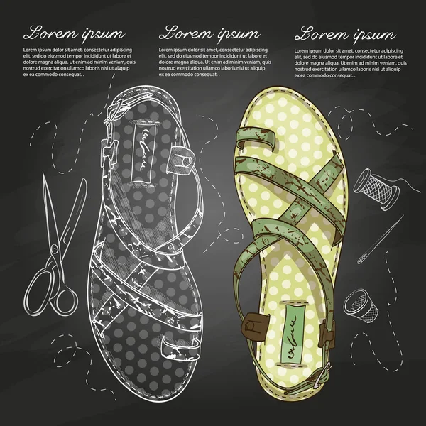 Vektör çizim iki renk bayan sandalet tebeşir tahtası