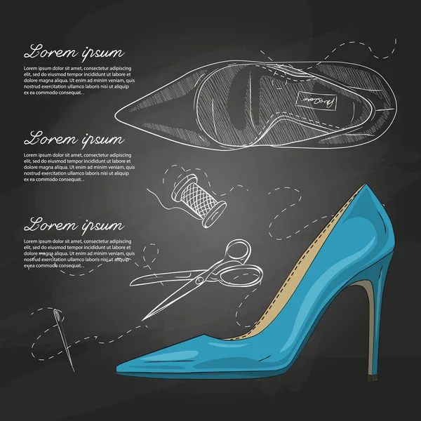 Vektör çizimi kadın ayak stilettos bir tebeşir tahtaya çekti.