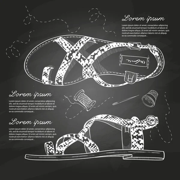 Vektör çizim kadın sürüngen deri sandalet tebeşir tahtası