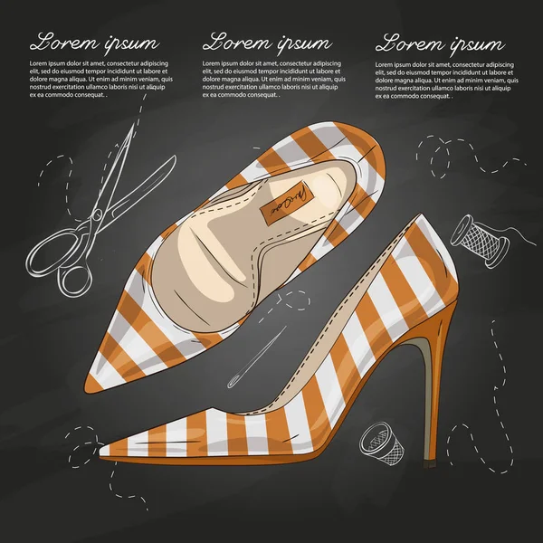 Vektör çizimi Bayan sivri ayak stilettos tebeşir tahtası çizgili