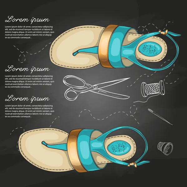 Vektör çizimi kadın t-kayış sandalet altın tebeşir tahtası