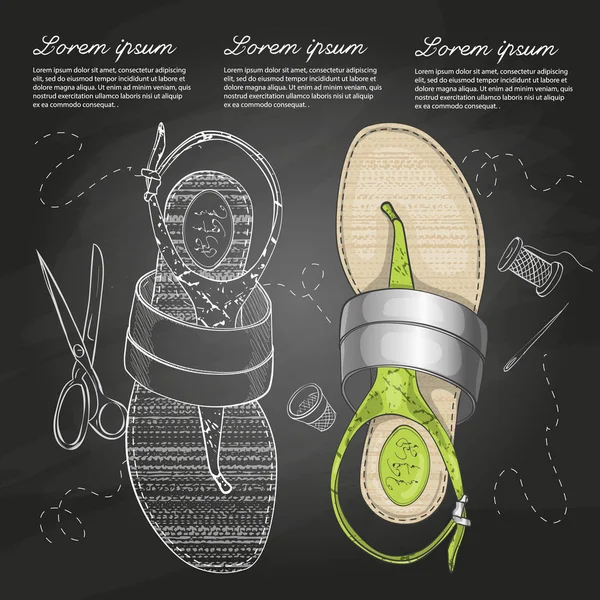 Vektör çizim kadın t-kayış Sandalet gümüş tebeşir tahtası ile