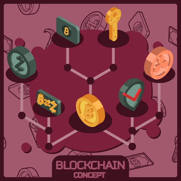 Blockchain 等尺性概念 Cryptocurrency コイン システム ユーザー セキュリティ分離ベクトル図のプールのマイニング — ストックベクタ