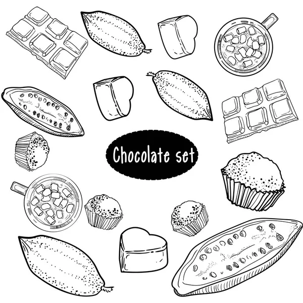 Conjunto Dibujado Mano Diferentes Tipos Ilustración Vectorial Estilo Boceto Chocolate — Archivo Imágenes Vectoriales