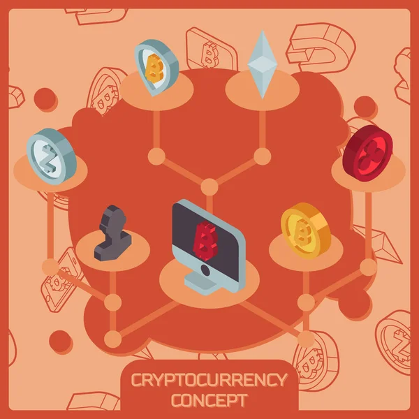 Cryptocurrency 等尺性の概念 硬貨や紙幣 システム ユーザー セキュリティ分離ベクトル図のプールのマイニング — ストックベクタ
