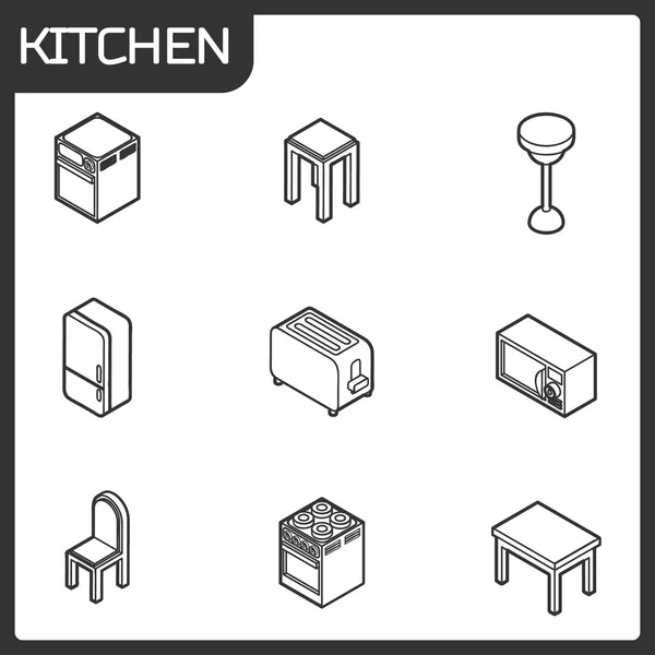 Küche Umreißen Isometrische Symbole Gesetzt Vektor Illustration Folge — Stockvektor