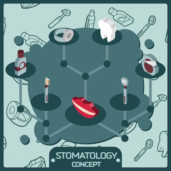 Stomatologia Icone Isometriche Colorate Isolate Sfondo Blu Con Protesi Strumenti — Vettoriale Stock