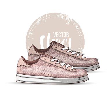 Vektör renk Bayan rahat spor ayakkabılar sürüngen deri ile birlikte. Yan görünüm