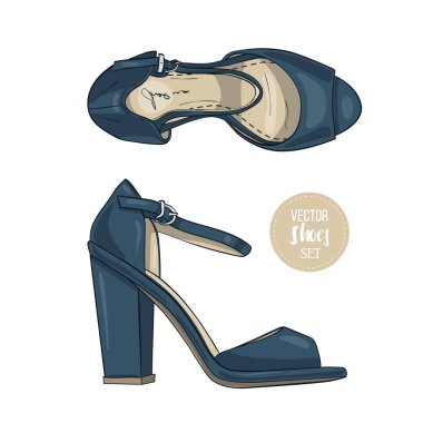Vektör renk Bayan Topuklu sandaletler. Vektör çizim, Eps 10