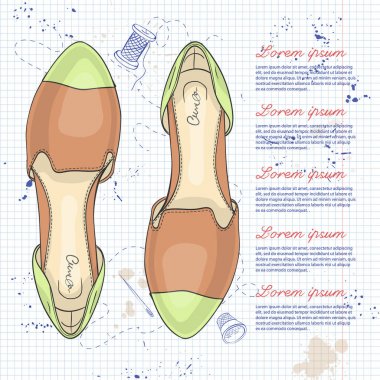 Vektör renk Bayan sivri ayak düzlükler üzerinde bir defter sayfası
