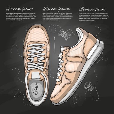 Kafes tebeşir tahtası ile birlikte vektör renk Bayan spor ayakkabı