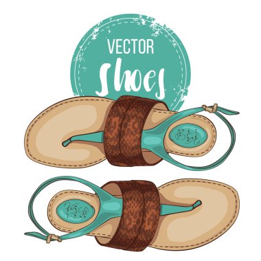 Vektör renk Bayan t-kayış sandalet sürüngen deri elemanları ile