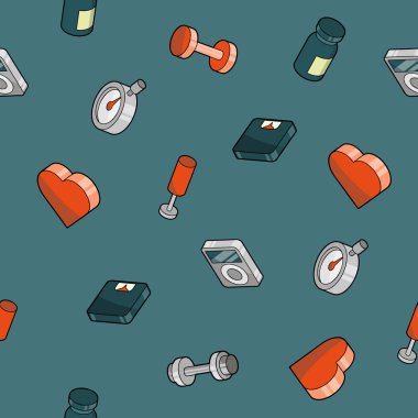 Spor salonu renk anahat izometrik desen. Vektör çizim, Eps 10