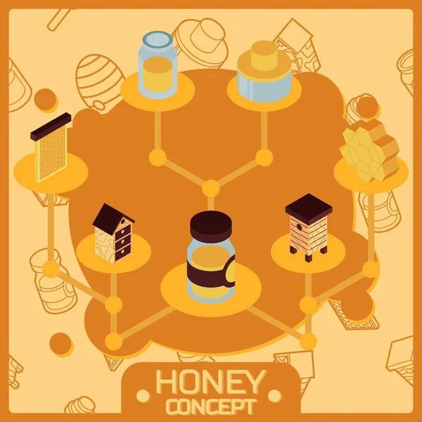 Bal rengi izometrik kavramı simgeler. Vektör çizim, Eps 10