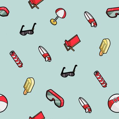 Plaj renk anahat izometrik desen. Vektör çizim, Eps 10