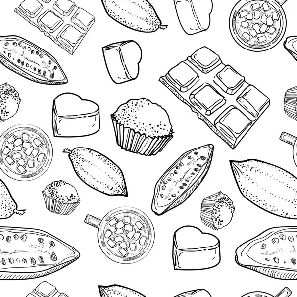 Patrón Dibujado Mano Diferentes Tipos Ilustración Vectores Estilo Boceto Chocolate — Archivo Imágenes Vectoriales