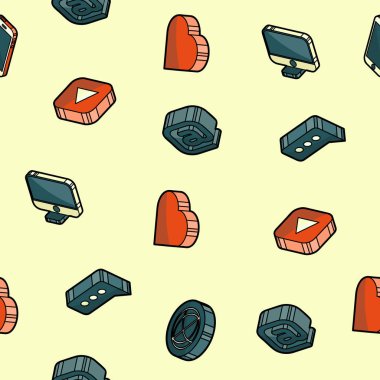 Medya anahat izometrik simgeler desen. Vektör çizim, Eps 10