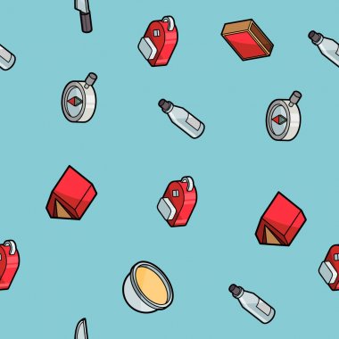 Survival kit renk anahat izometrik desen. Vektör çizim, Eps 10