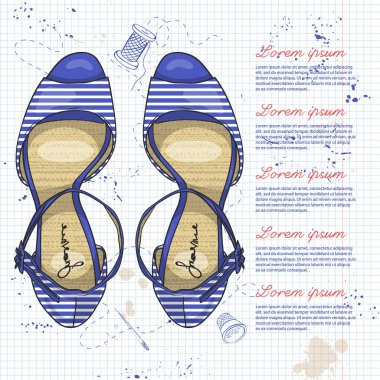 Bir not defteri sayfası stiletto topuk ile vektör renk çizgili bayan sandalet