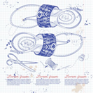 Vektör kroki kadın t-kayış sandalet bir defter sayfası