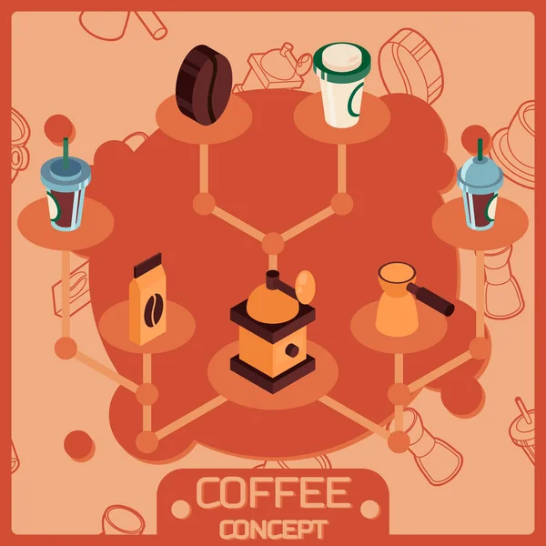 Kahve rengi izometrik kavramı simgeler. Kahve tasarım. Vektör çizim, Eps 10