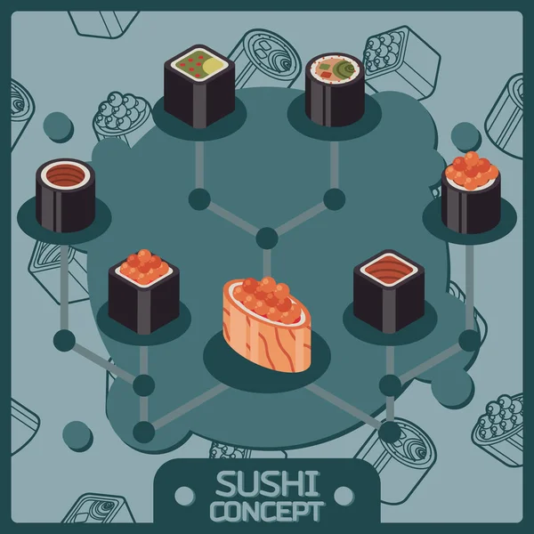 Ícones Conceito Isomérico Cor Sushi Ilustração Vetorial Eps — Vetor de Stock