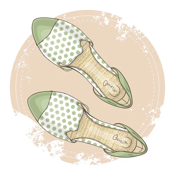 Vector Color Womens Polka Dot Pointy Toe Flats Vector Illustration — Stock Vector