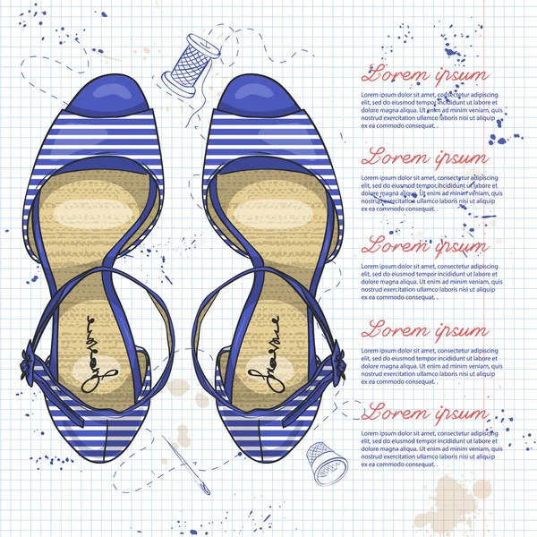 Bir not defteri sayfası stiletto topuk ile vektör renk çizgili bayan sandalet