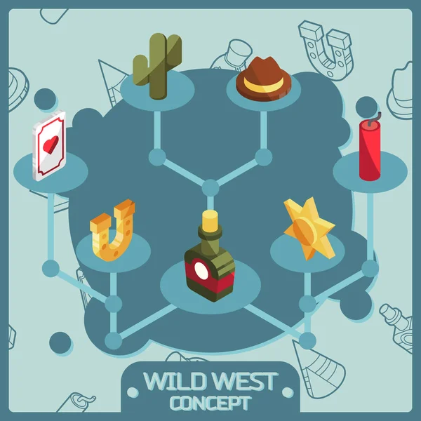 Wilde Westen Kleur Isometrische Concept Pictogrammen American Frontier Vectorillustratie Eps — Stockvector