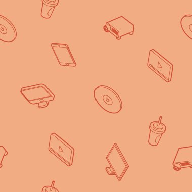 Online sinema anahat izometrik desen. Vektör çizim, Eps 10