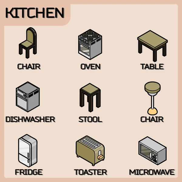 Keuken Kleur Overzicht Isometrisch Icons Set Vectorillustratie Eps — Stockvector