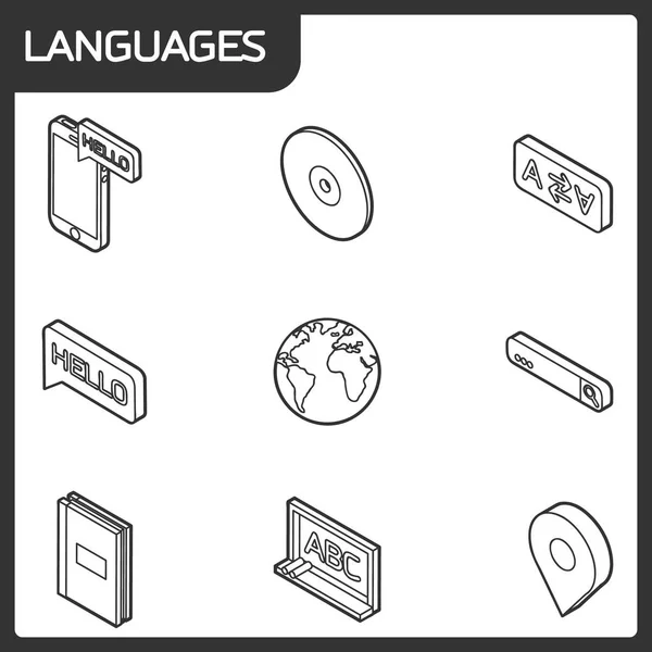 Les Langues Décrivent Des Icônes Isométriques Ensemble Icônes Linéaires Modernes — Image vectorielle