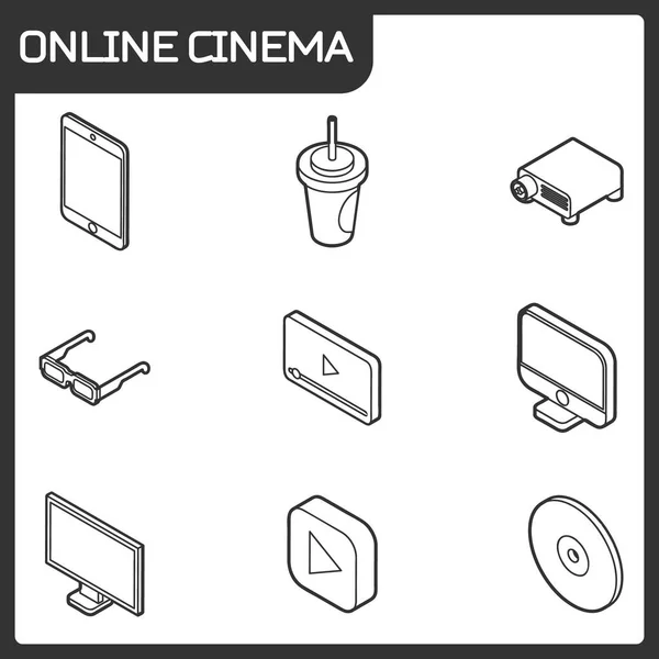 Cinema Online Delinea Icone Isometriche Illustrazione Vettoriale Eps — Vettoriale Stock