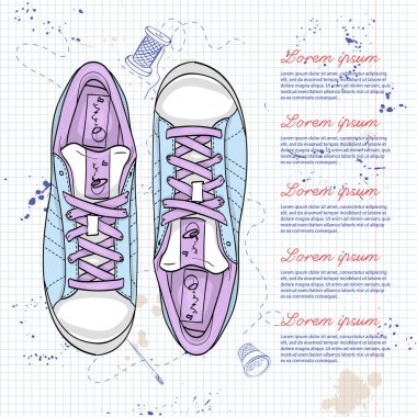 Vektör renk kadın rahat spor ayakkabılar bir defter sayfası