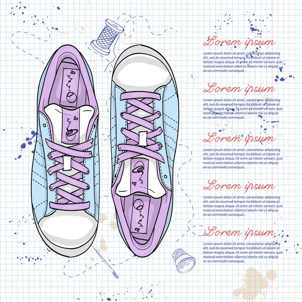 Vektör renk kadın rahat spor ayakkabılar bir defter sayfası