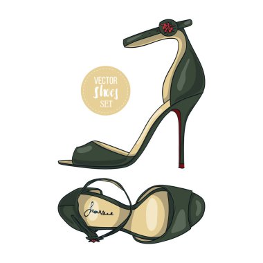 Vektör renk bayan sandalet stiletto topuk ve ince ayak bileği kayış