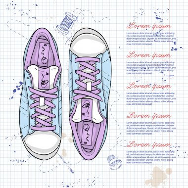 Vektör renk kadın rahat spor ayakkabılar bir defter sayfası