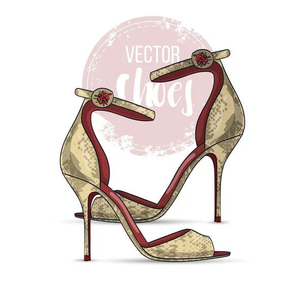 Sandales Cuir Reptile Couleur Vectorielle Pour Femmes Avec Talon Aiguille — Image vectorielle