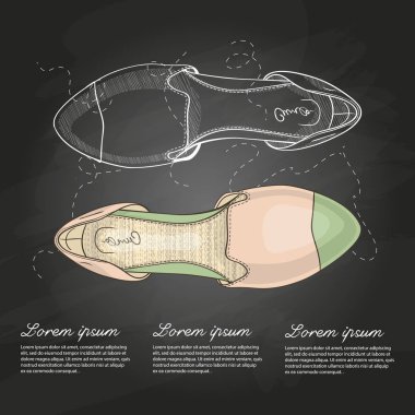 Sketch vektör ve Bayan sivri ayak düzlükler bir tebeşir tahtası üzerinde renk