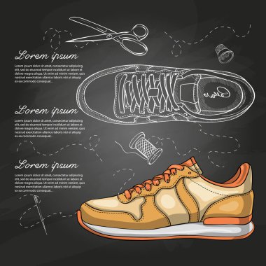 Kroki ve renk Bayan spor ayakkabı tebeşir tahtası vektör