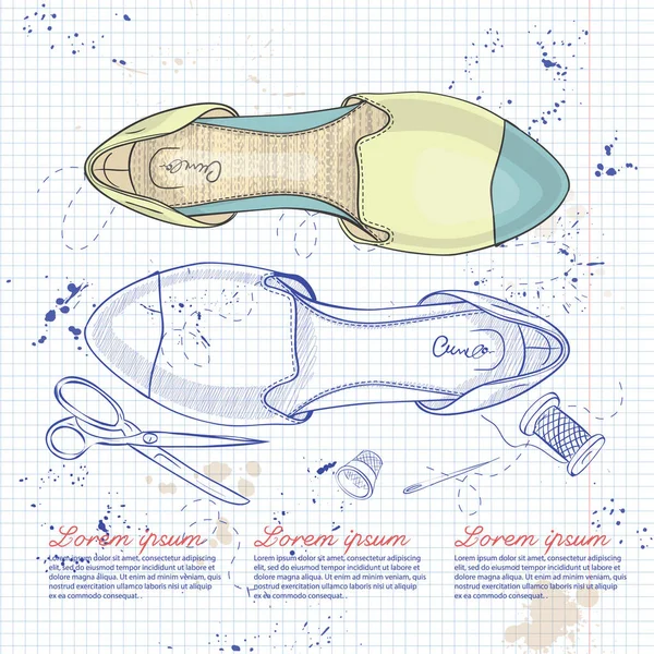 Sketch vektör ve sivri burun düzlükler üzerinde bir not defteri sayfası Bayan renk