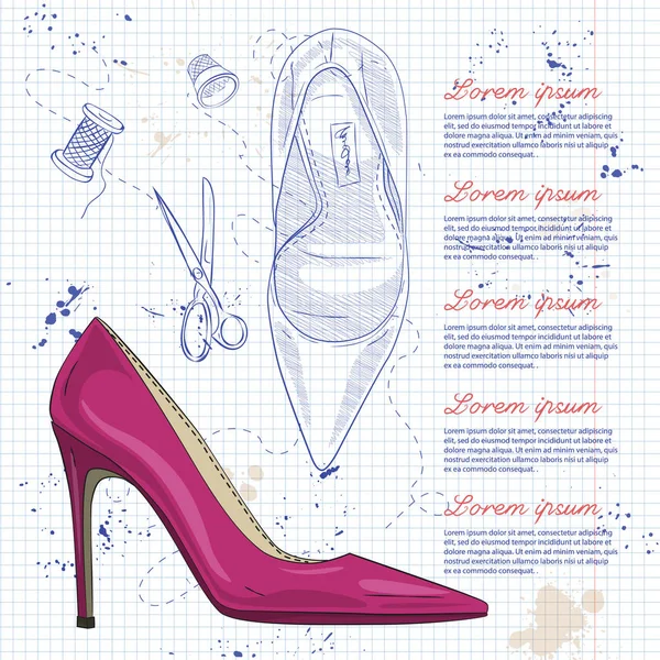 Vector Sketch Womens Pointed Toe Stilettos Notebook Page — Stock Vector