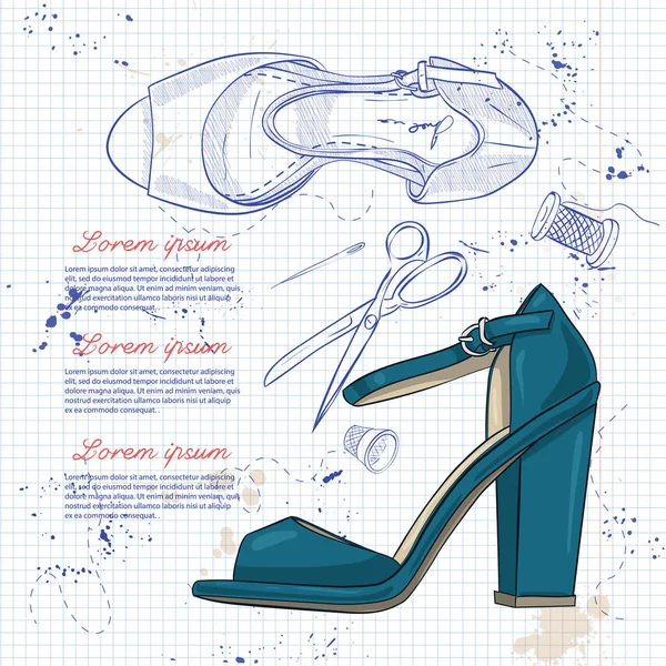 Boceto Vectorial Sandalias Tacón Alto Para Mujer Una Página Cuaderno — Archivo Imágenes Vectoriales