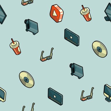 Online sinema izometrik desen. Vektör çizim, Eps 10