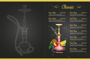 Vektör renk menü tasarım iç sayfa nargile çubuğunu kara tahta klasik