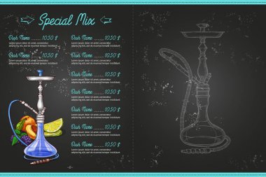 Vektör renk menü tasarım iç sayfa nargile bar karışımı kara tahta üzerinde