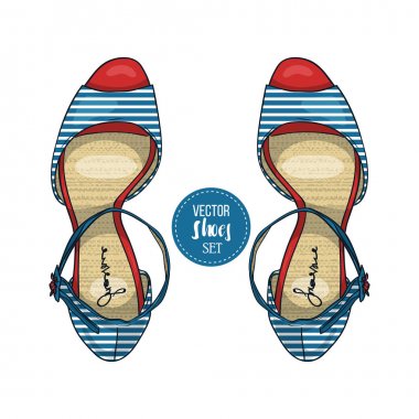 Vektör renk çizgili bayan sandalet stiletto topuk ve ince ayak bileği kayış