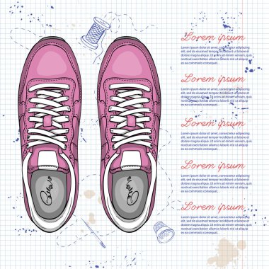 Vektör renk Bayan spor ayakkabı bir defter sayfası