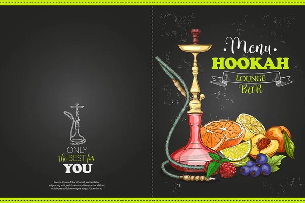 Vector Color Menu Design Front Page Hookah Bar Fruits Chalkboard — Stock Vector