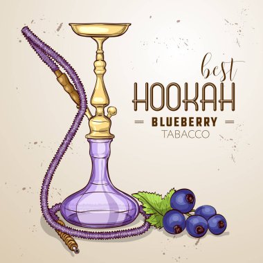 Vektör yaban mersini tütün ile çizilmiş nargile ver. Vektör çizim, Eps 10